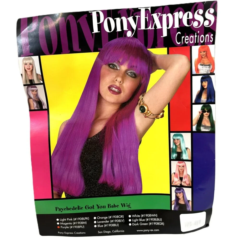 Pony Express 24” Long Purple Straight Wig w/ Bangs New Old Stock Y2K